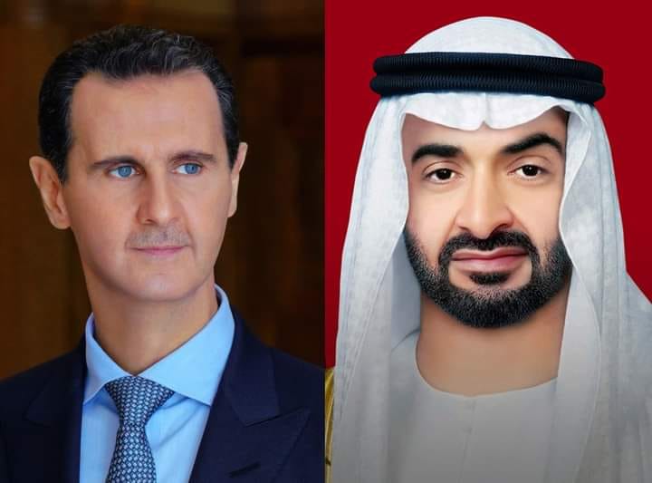 الرئيس #بشار_الأسد يجري اتصال هاتفي مع الشيخ #محمد_بن_زايد آل نهيان رئيس دولة الإمارات العربية المتحدة.