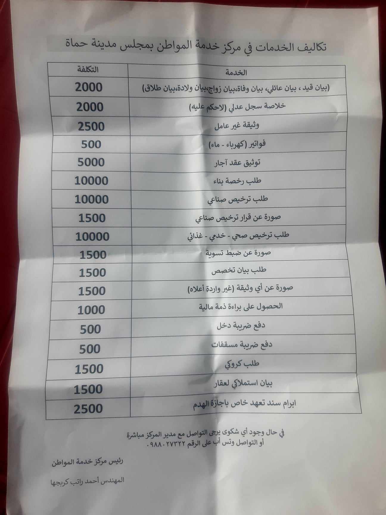 رفع أجور 50 خدمة في مركز خدمة المواطن بمحافظة حماة